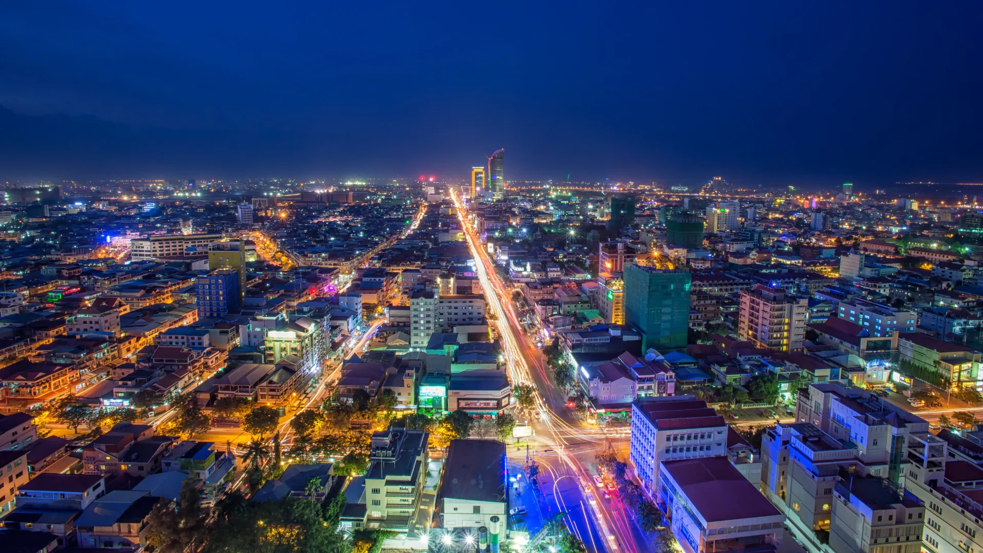 Phnom penh city of Cambodia at night 
